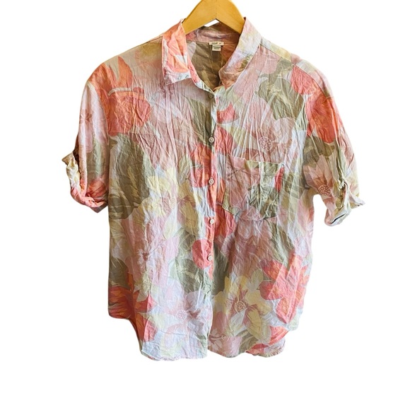 Aerie Button Down Short Sleeve Oversized Floral Resort Top Shirt Size S/P - Picture 2 of 6